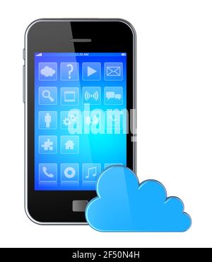 Smartphone mit Apps und Cloud-Computing-Symbol. 3D Bild Stockfoto