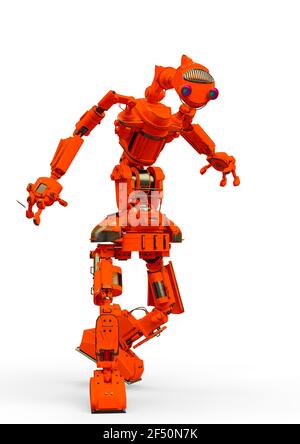Friendly Roboter ist in weißem Hintergrund, 3d-Illustration zu Fuß Stockfoto