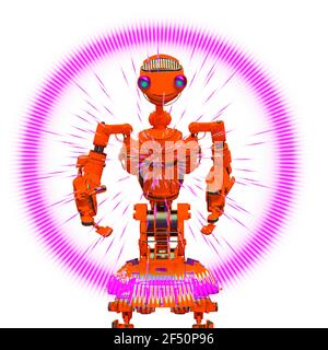 Freundlicher Roboter in weißem Hintergrund, 3d-Illustration Stockfoto