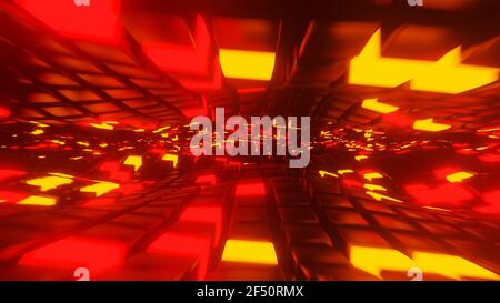 Bewegen durch einen Tunnel von beleuchteten Würfel 3D Render Stockfoto