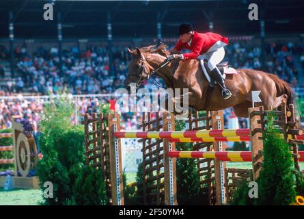 World Equestrian Games, Stockholm, 1990, Joe Fargis (USA) beim Reiten von Mill Pearl Stockfoto