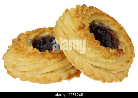 Deutsche Ochsenauge-Cookies auf weißem Hintergrund isoliert Stockfoto