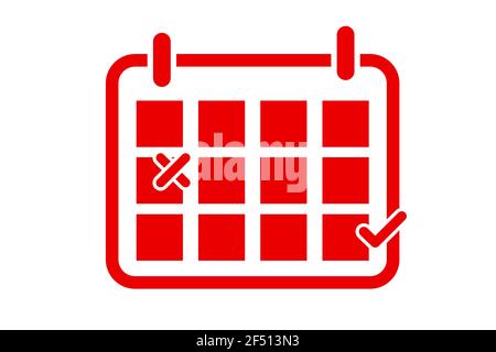 Vektor-rotes Symbol, Kalender mit 2 Zeichen, Neu planen, isoliert auf Weiß Stock Vektor