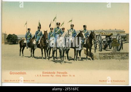 1. Königliches sächsisches Husarenregiment König Albert Nr. 18 - Einr. Patrouille Großenhain. 1. K: S: Hus.-Register. Könige. Albert No,18 - Einr. Patrouille Stockfoto