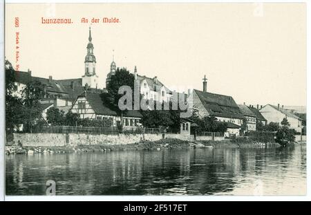 Blick über die Mulde nach Lunzenau Lunzenau. Blick über den Trog nach Lunzenau Stockfoto