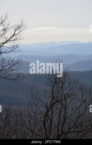 Blue Ridge Mountain Range am Morgen Stockfoto
