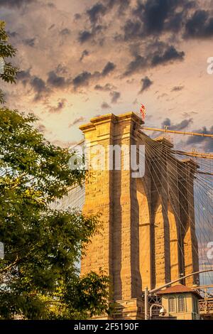 Nahaufnahme der Brooklyn Bridge Stockfoto