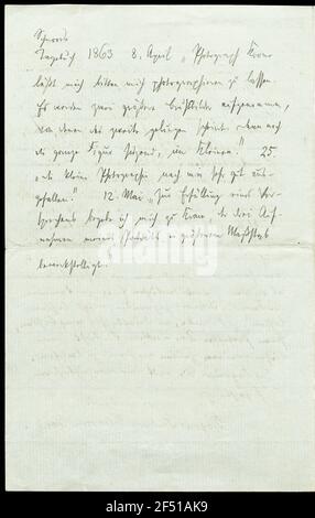 Brief von Hermann Krone an Hans Schnorr von Carolsfeld (1862-1933) in Metz (zur Frage der Datierung seiner Fotografien des Kammersängers Ludwig Schnorr von Carolsfeld, des Onkels von Hans). Dresden Laubegast, 14,07.1910. Autograph, 2 Blatt; je 22 x 14 cm Rückseite mit Note von Hans Schnorr (?). Dresden: Slub mscr.dresd.w, 101,2,4 Stockfoto