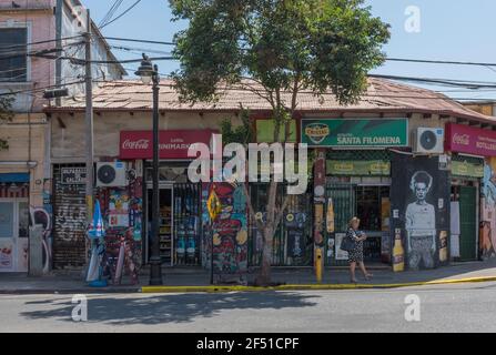 Bunte Häuser im Viertel Bellavista, Santiago, Chile Stockfoto