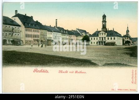 Markt mit Rathaus Rochlitz. Markt mit Rathaus Stockfoto