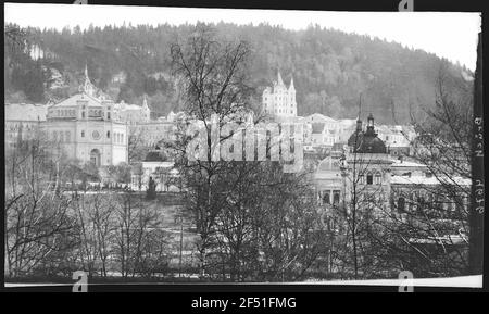 Marienbad. Blick von der Jägerstraße auf die katholische Kirche Stockfoto