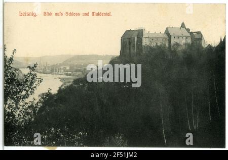 Blick auf Schloss und Muldental Leisnig. Blick auf das Schloss und Muldental Stockfoto