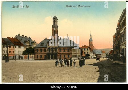 Markt und Hauptstraße Rochlitz. Markt und Hauptstraße Stockfoto