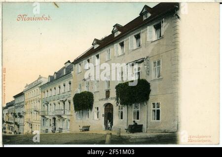 Straßenansicht mit Goethe-Haus Marienbad. Straßenansicht mit Goethe-Haus (vor 1818) Stockfoto