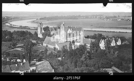 Strehla. Schloss und Elbe Stockfoto