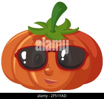 Niedlichen Kürbis Cartoon-Figur trägt Sonnenbrille auf weißem Hintergrund Illustration Stock Vektor