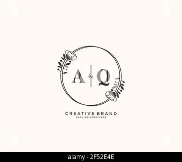 AQ Buchstaben handgezeichnet feminine und florale botanische Logo geeignet für Spa Salon Haut Haar Schönheit Boutique und Kosmetik Unternehmen. Stock Vektor