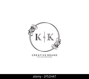 KK Buchstaben handgezeichnet feminine und florale botanische Logo geeignet für Spa Salon Haut Haar Schönheit Boutique und Kosmetik Unternehmen. Stock Vektor