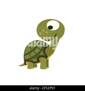 Kleine Schildkröte. Isoliertes Objekt auf weißem Hintergrund. Fröhliche Kind Tier. Cartoons im flachen Stil. Lustig. Vektor Stock Vektor