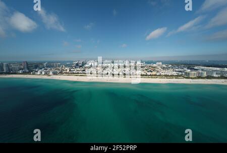 Luftaufnahme Ozean von Miami Beach FL Ultra Weitwinkel Stockfoto