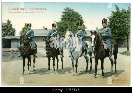 1. Königliches sächsisches Husarenregiment König Albert - auf Patrouille Großenhain. I.K.S. Hus.-Reg. König Albert - auf Patrouille Stockfoto