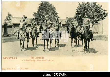 1. Königliches sächsisches Husarenregiment König Albert - auf Patrouille Großenhain. I.K.S. Hus.-Reg. König Albert - auf Patrouille Stockfoto