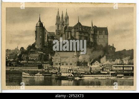 Albrechtsburg und Dom - Elbe mit Schlepper Meißen. Albrechtsburg und. Dom - Elbe mit Schlepper Stockfoto