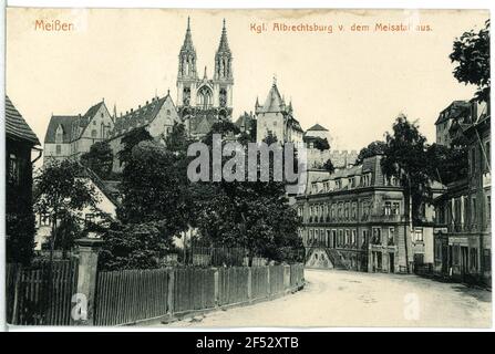 Albrechtsburg und Dom und Meisastraße Meißen. Albrechtsburg und Dom und Meisastraße Stockfoto