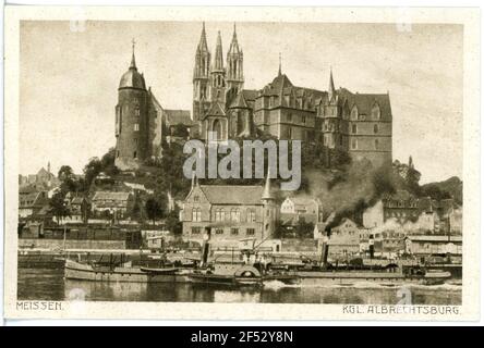 Albrechtsburg und Dom - Elbe mit Schlepper Meißen. Albrechtsburg und. Dom - Elbe mit Schlepper Stockfoto