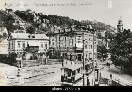 Dresden-Loschwitz, Getreideplatz. Blick nach Osten gegen Schwebebahn und Turm der Loschwitzer Kirche. Fotografie (Stück Papier Th.. C. Ruprecht, Dresden 1907) Stockfoto