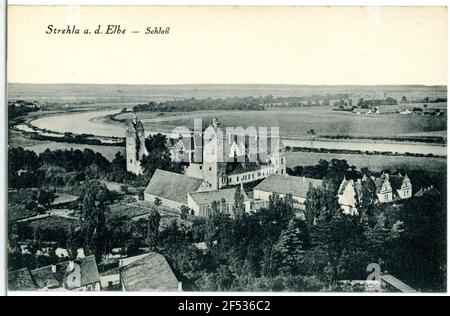 Schloss und Elbe Strehla. Schloss und Elbe Stockfoto