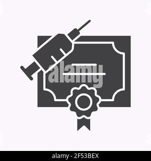 Ärztliches Attest der Impfung Glyphe Symbol. Vektorgrafik isoliert auf Weiß. Stock Vektor