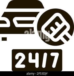 24 Stunden Autowäsche Symbol Vektor Glyphe Illustration Stock Vektor