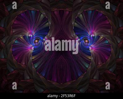 Bunte Blumenmalerei Glas Eindruck kaleidoskopischen Design. Schöne blau und violett getönten Mosaikmuster für Kunst Hintergrund, (fraktale Kirche stai Stockfoto