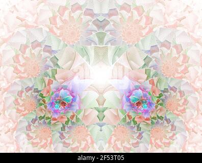 Bunte Blumenmalerei Glas Eindruck kaleidoskopischen Design. Schöne getönte Mosaik-Muster für Kunst Hintergrund, (fraktale Kirche Glasmalerei Abstraa Stockfoto