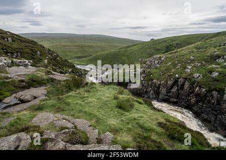 Cauldron Snout, eine Kaskade auf den River Tees in Upper Teesdale, County Durham, Großbritannien Stockfoto