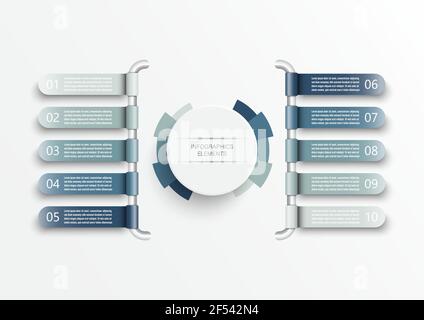 Vektor Infografik Vorlage mit 3D-Papier Etikett, Integrierte kreisen. Business Konzept mit 10 Optionen. Für Inhalte, Schaltplan, Flussdiagramm, Schritte, Teile, Stock Vektor