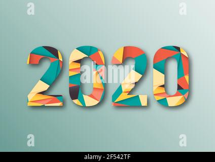 Abstrakte polygonale Zahlen für Neujahr 2020 mit Textur. Moderne futuristische Vorlage für 2020 isoliert auf weißem Hintergrund. Vektorgrafik. Stock Vektor