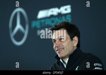 Datei-Foto vom 22-02-2018 von Mercedes-Teamchef Toto Wolff während des Mercedes-AMG F1 2018-Autostarts in Silverstone, Towcester. Ausgabedatum: Mittwoch, 24. März 2021. Stockfoto