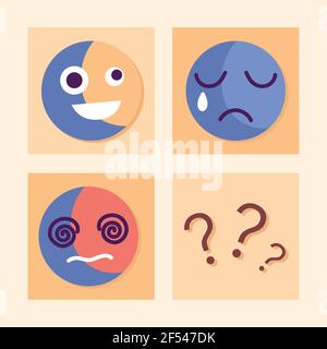 Emoji krank traurig eingestellt Stock Vektor