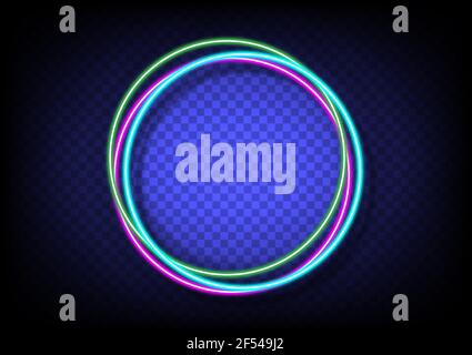 Neon Banner 3 Kreis Rand Farbe. Rosa, himmelblau, grün isoliert auf Transperenz mit Schatten Hintergrund Vektor.Neon-Linie in Grafik-Stil Panel. Stock Vektor