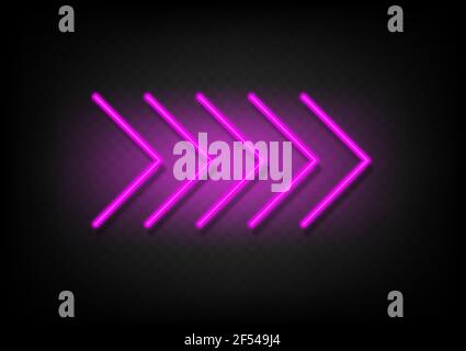 Rosa Neon glühenden Pfeil. Shining Retro hellen Pfeil fluoreszierend auf Transparenz mit Schatten Hintergrund Vektor. Neonlinie in grafischer Optik. Stock Vektor