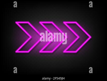 Rosa Neon glühenden Pfeil. Shining Retro hellen Pfeil fluoreszierend auf Transparenz mit Schatten Hintergrund Vektor. Neonlinie in grafischer Optik. Stock Vektor