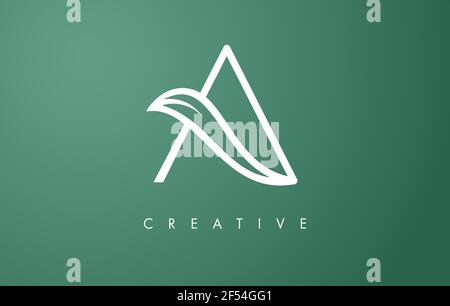 Elegantes A Letter Leaf Logo Design mit Umriss Monogram Style flache und minimalistische Vektor-Buchstabe Symbol Illustration. Stock Vektor