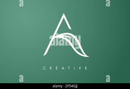 Elegantes A Letter Leaf Logo Design mit Umriss Monogram Style flache und minimalistische Vektor-Buchstabe Symbol Illustration. Stock Vektor