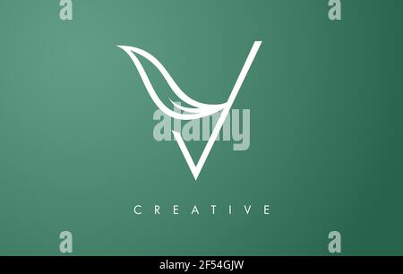 Elegante V-Buchstaben Blatt-Logo-Design mit Umriss Monogram Stil flach und minimalistisch Vektor-Buchstabe Symbol Illustration. Stock Vektor