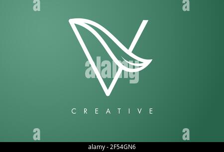 Elegante V-Buchstaben Blatt-Logo-Design mit Umriss Monogram Stil flach und minimalistisch Vektor-Buchstabe Symbol Illustration. Stock Vektor