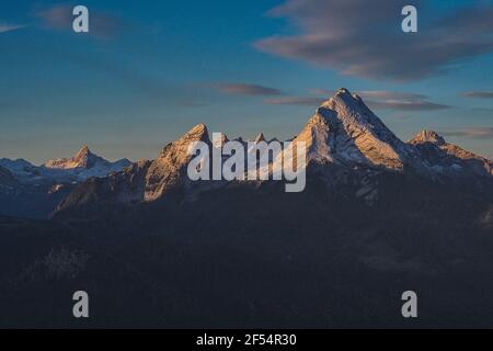 Blick auf die Watzmann Berge im Nationalpark Berchtesgaden Stockfoto
