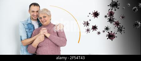 Mutter und ihr Sohn Angriff von Bakterien. Illustration. Stockfoto