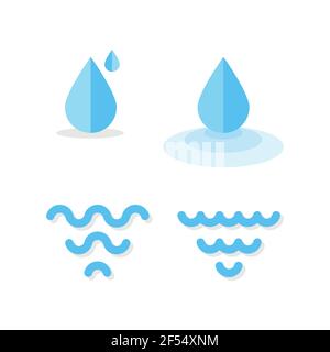 Set: Symbole für Tropfen und Kurven. Minimale Symbole. Vektor-Illustration, flaches Design Stock Vektor